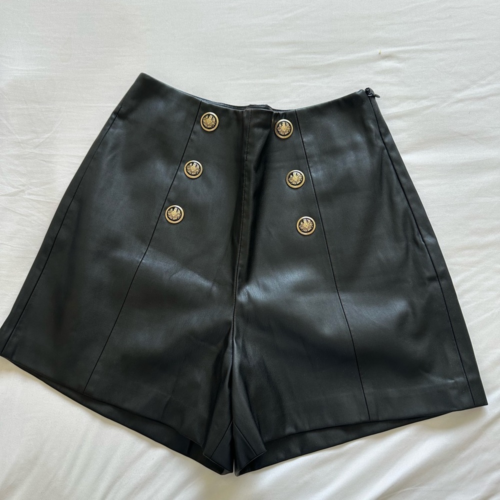 Black High-Waisted Shorts with Gold Button Accents